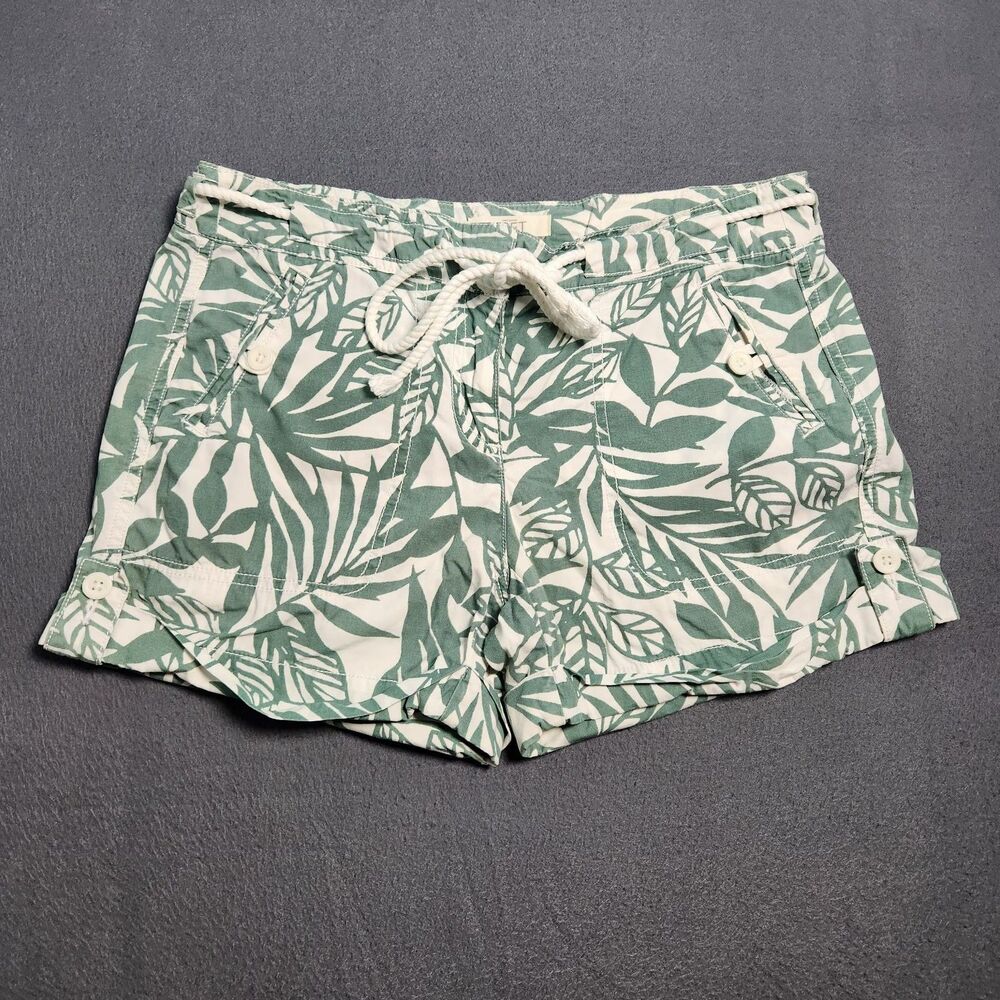 Ann Taylor LOFT 4" Inseam Shorts Women 2 Sage Green Botanical Leaf Print Cuffed